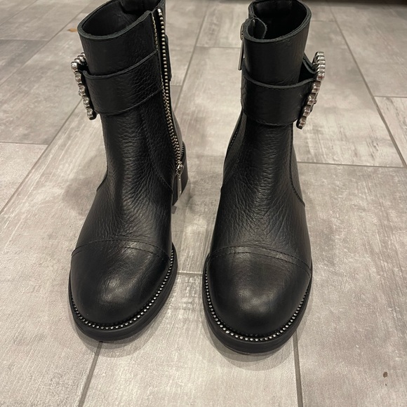 Zadig & Voltaire Leather Crystal Embellishment Moto Boots  size 6 - Picture 2 of 11